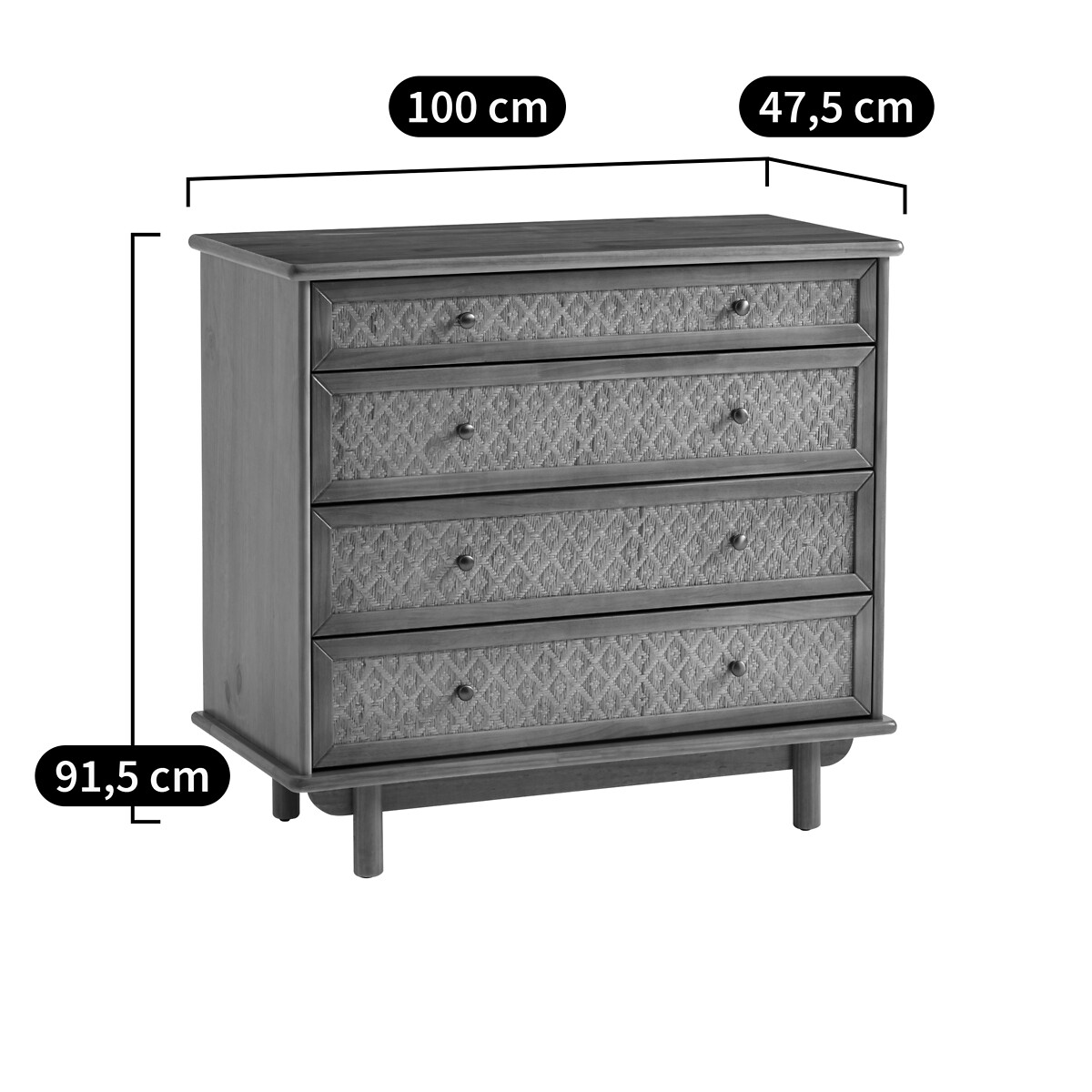 Commode pin massif et cannage, Orient pin ciré, LA REDOUTE INTERIEURS