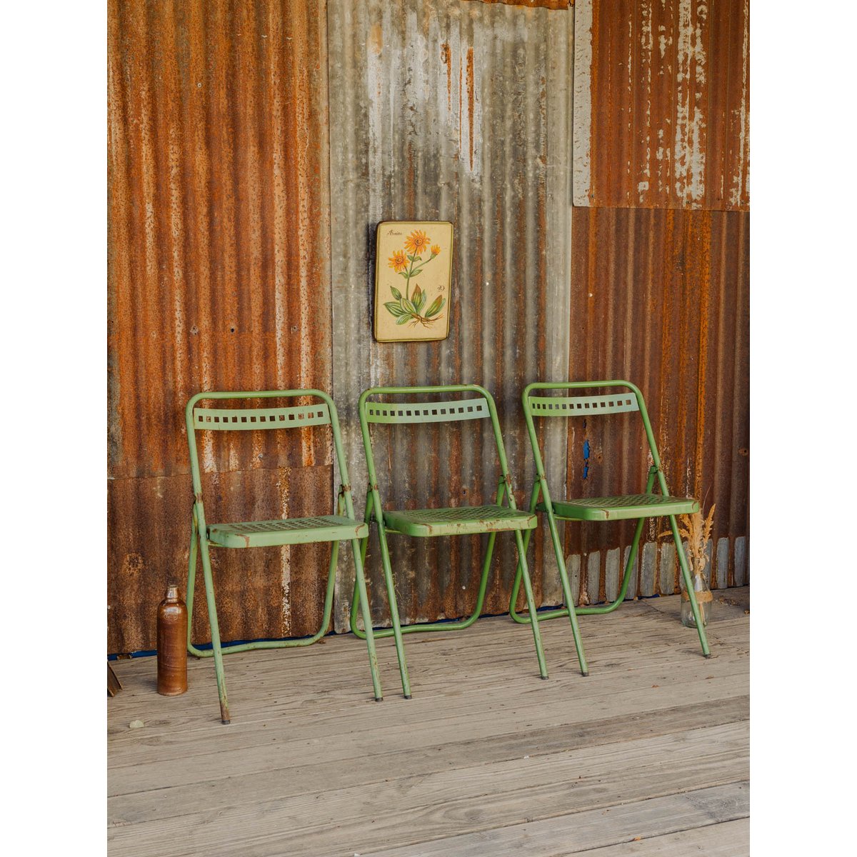 Lot de 3 chaises en métal vert Alma N°2101 - Bon état vert, DEBONGOUT