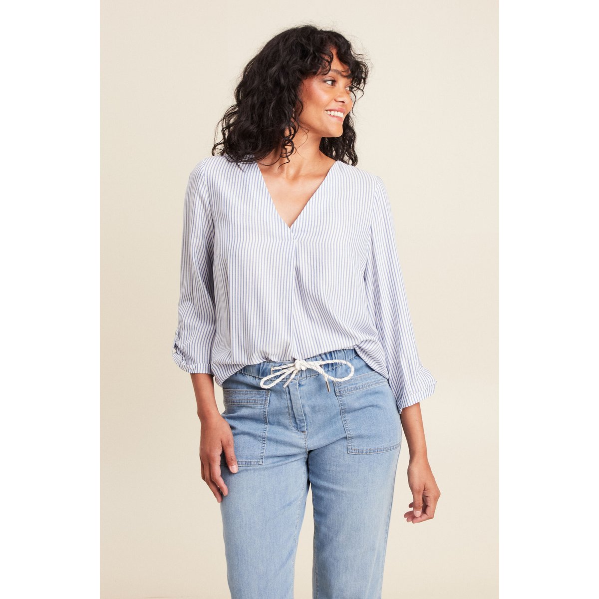 blouse fluide manches 3/4 bleu, BREAL