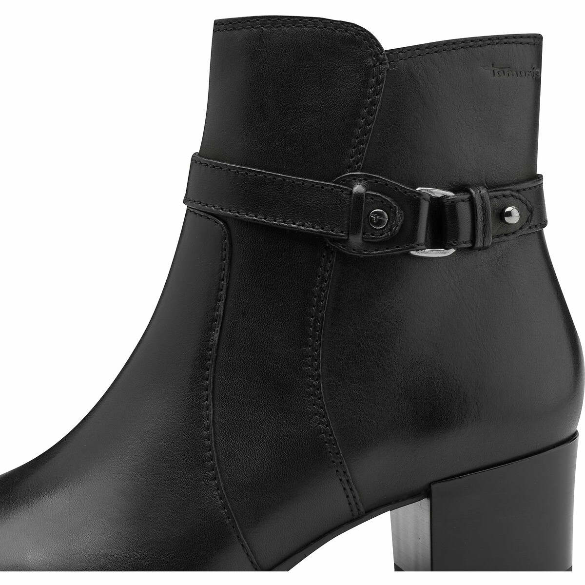 Bottines à talon en cuir noir, TAMARIS