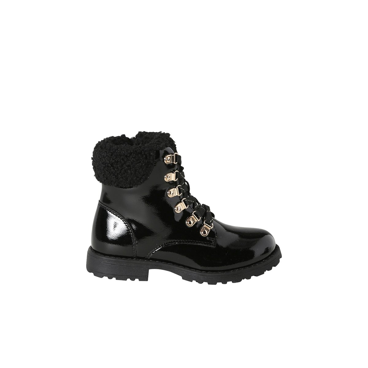 Bottine avec lacets imitation fourrure noir, VERTBAUDET