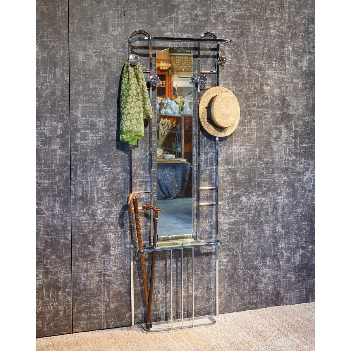 Porte-manteau de train Art déco Charlie N°434 - Bon état miroir, DEBONGOUT