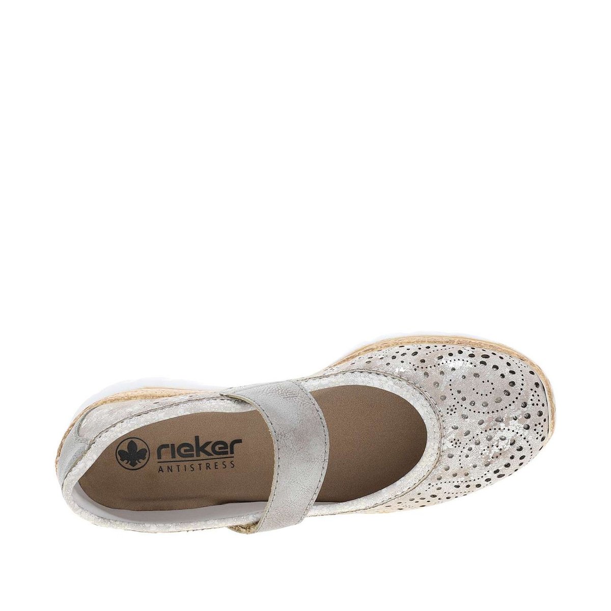 Ballerines grises à talon compensé bas avec une bande auto-agrippante gris, RIEKER