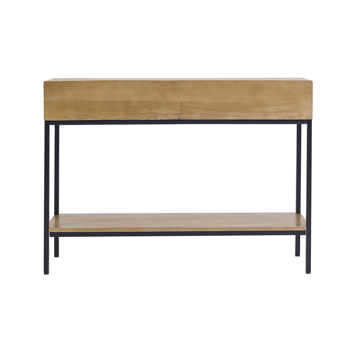Console industrielle avec rangements 2 tiroirs en bois manguier massif et métal noir L110 cm YPSTER bois clair / noir, MILIBOO