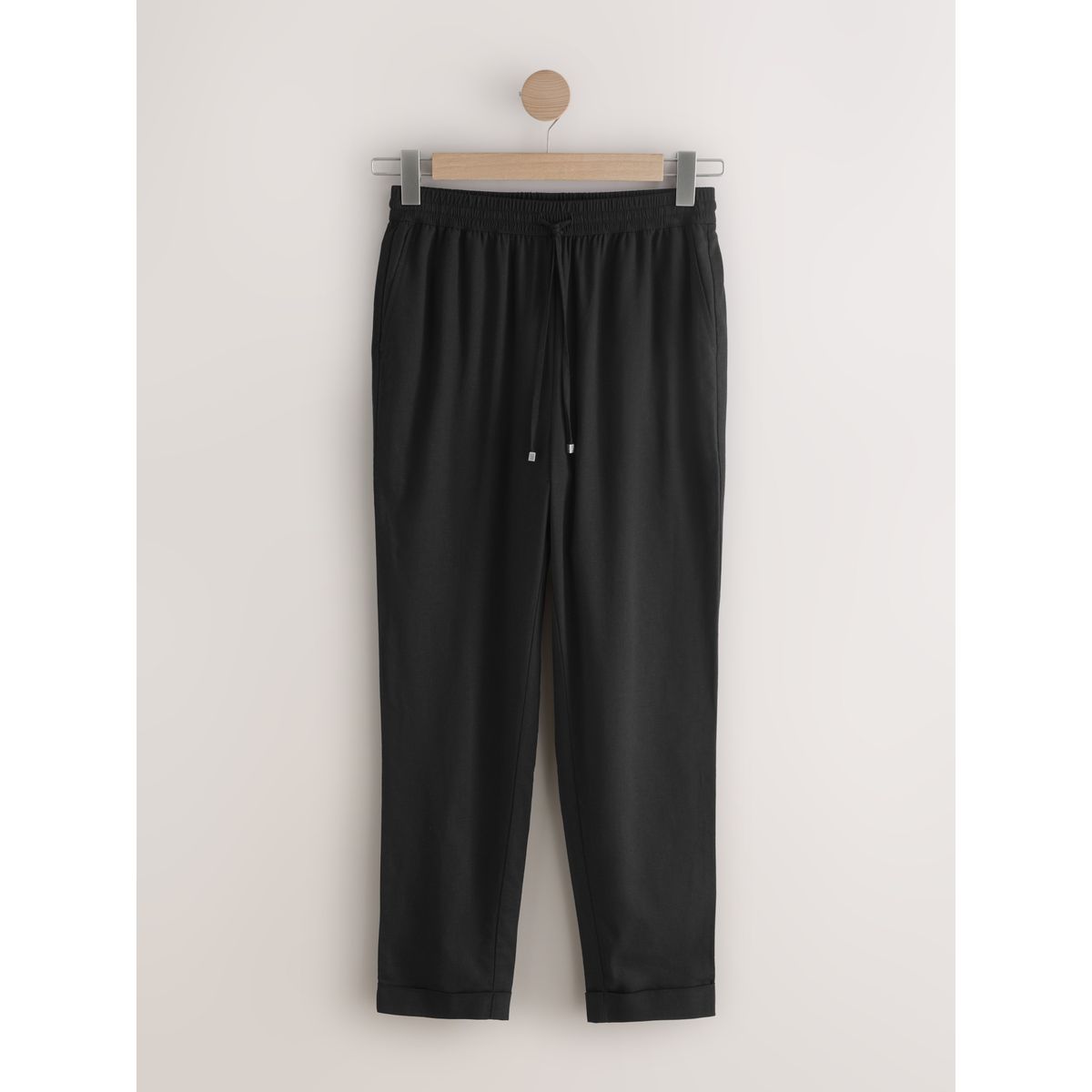 Pantalon fuselé à enfiler en lin mélangé noir, NEXT