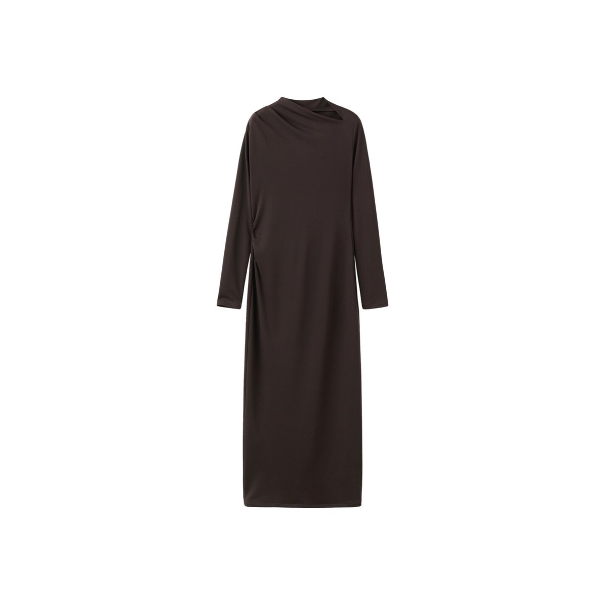 Robe col bateau froncée chocolat, MANGO
