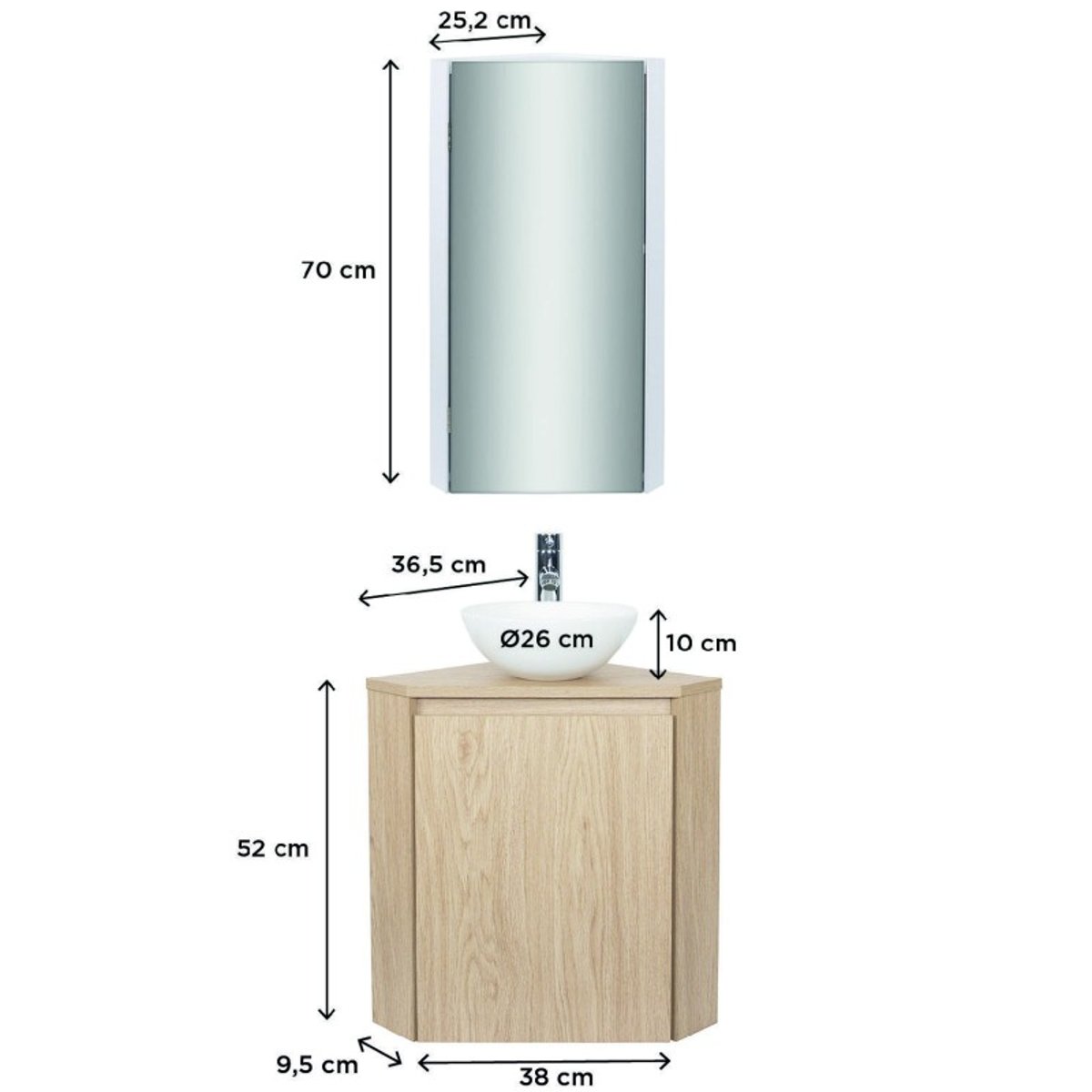 Lave-mains angle + vasque + armoire SORRENTO décor chêne, MOB IN