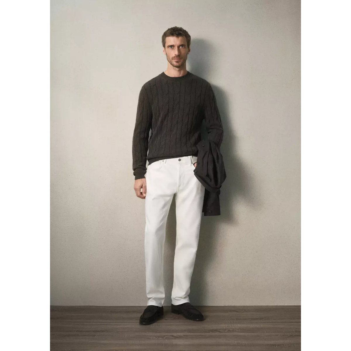 Jean en coton italien coupe regular blanc cassé, MANGO MAN