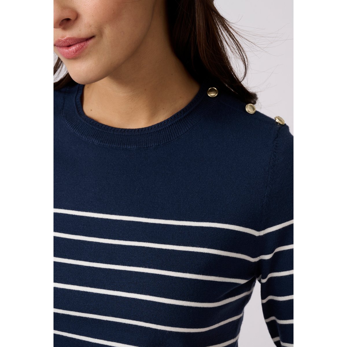 Pull rayé manches aux coudes bleu marine rayé, DAMART