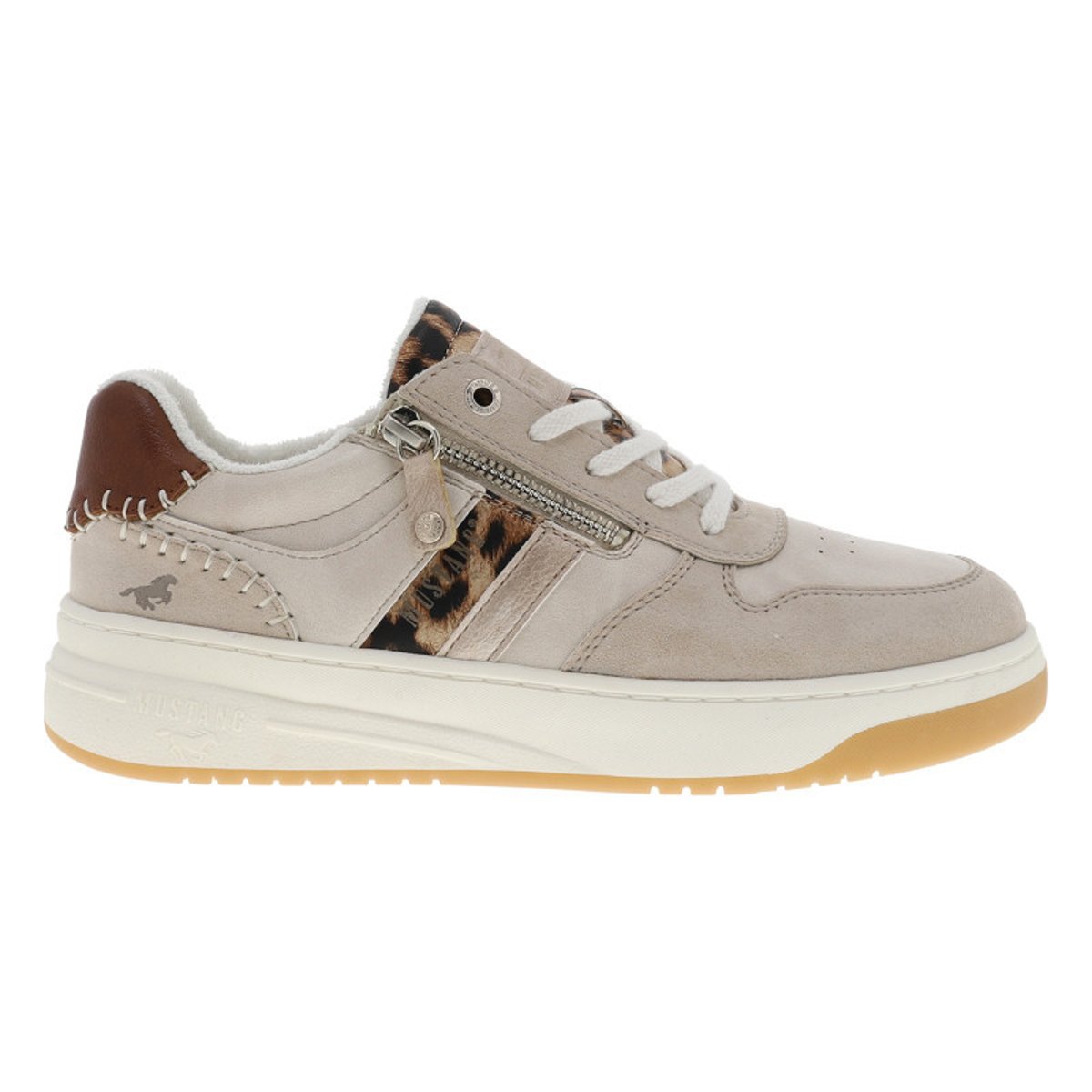 Tennis écrues à talon plat avec des lacets et un zip latéral beige, MUSTANG