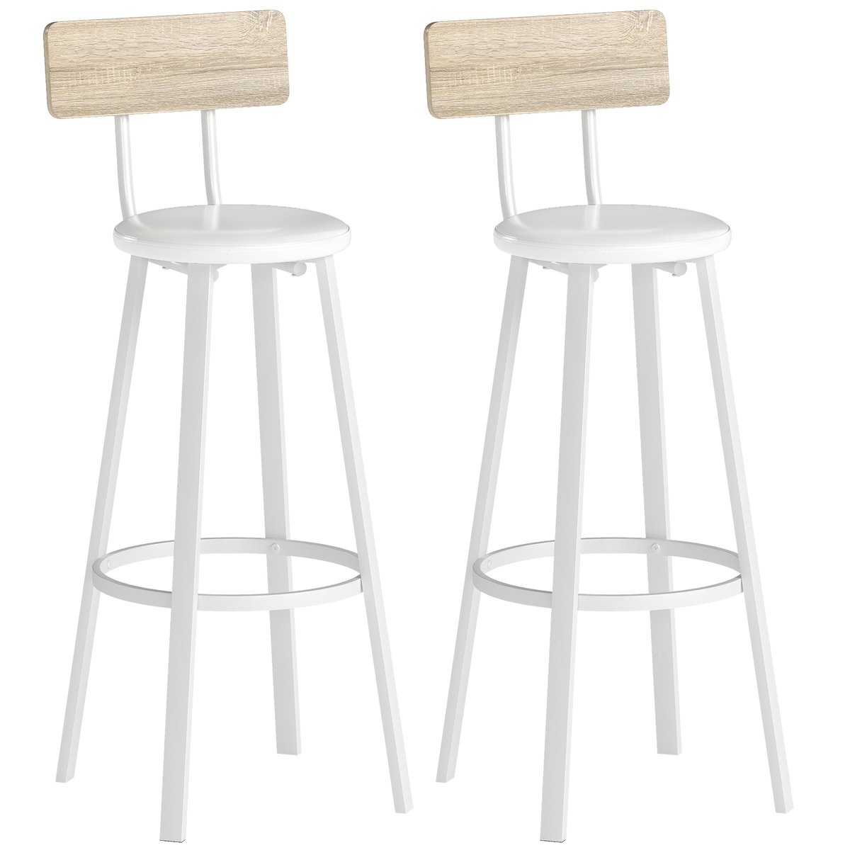 Tabouret de bar Panneau de particules Bois bois naturel et blanc, HOMCOM