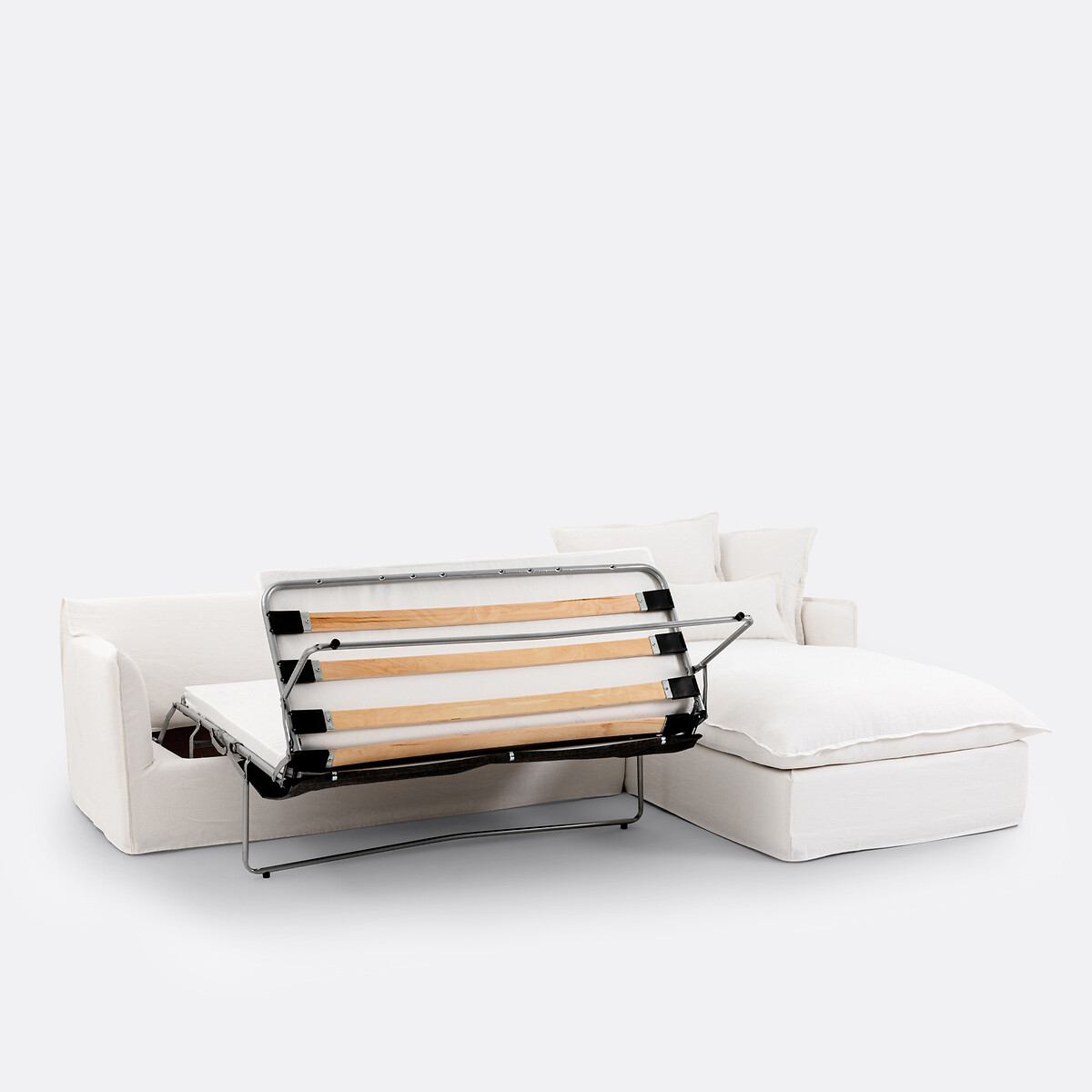 Canapé d’angle convertible, 4 places, Comfort Bultex®, déhoussable, en lin, ODNA blanc, LA REDOUTE INTERIEURS