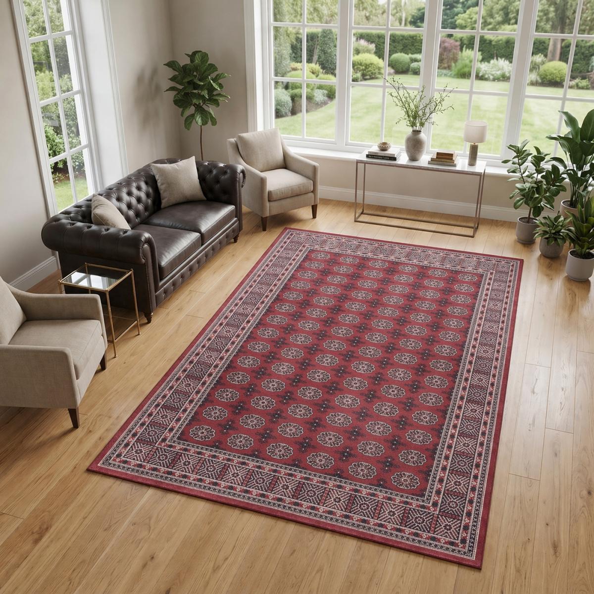 Tapis d'orient au motif oriental, style kilim, LYN11 RUBIS rouge, blanc, bleu, UN AMOUR DE TAPIS