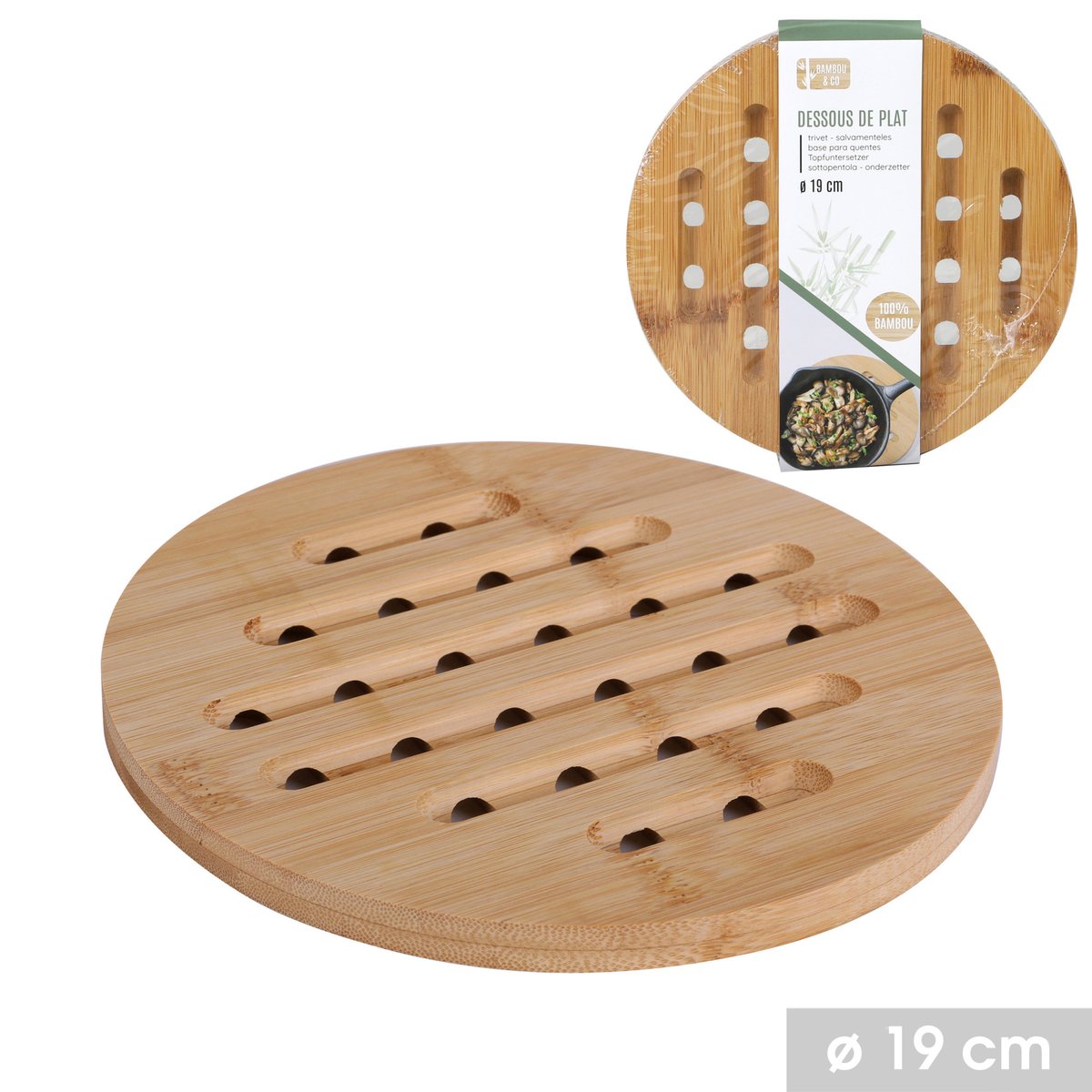 Dessous de plat rond en bambou - Diamètre 19cm bois, WADIGA