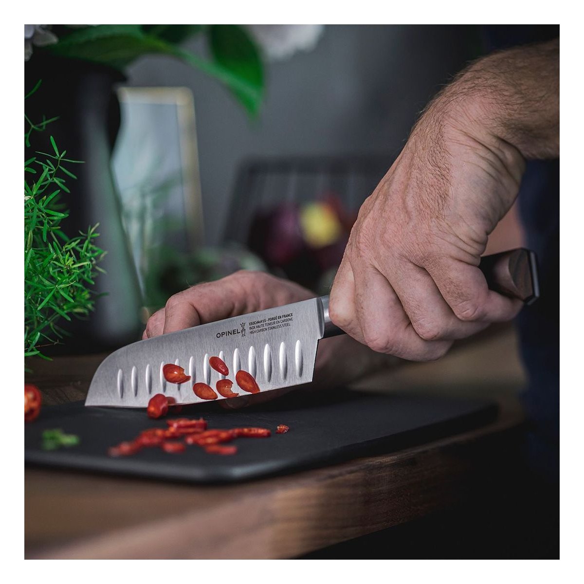 Couteau santoku les forgés 1890 inox & hêtre lame 17 cm couleur unique, OPINEL