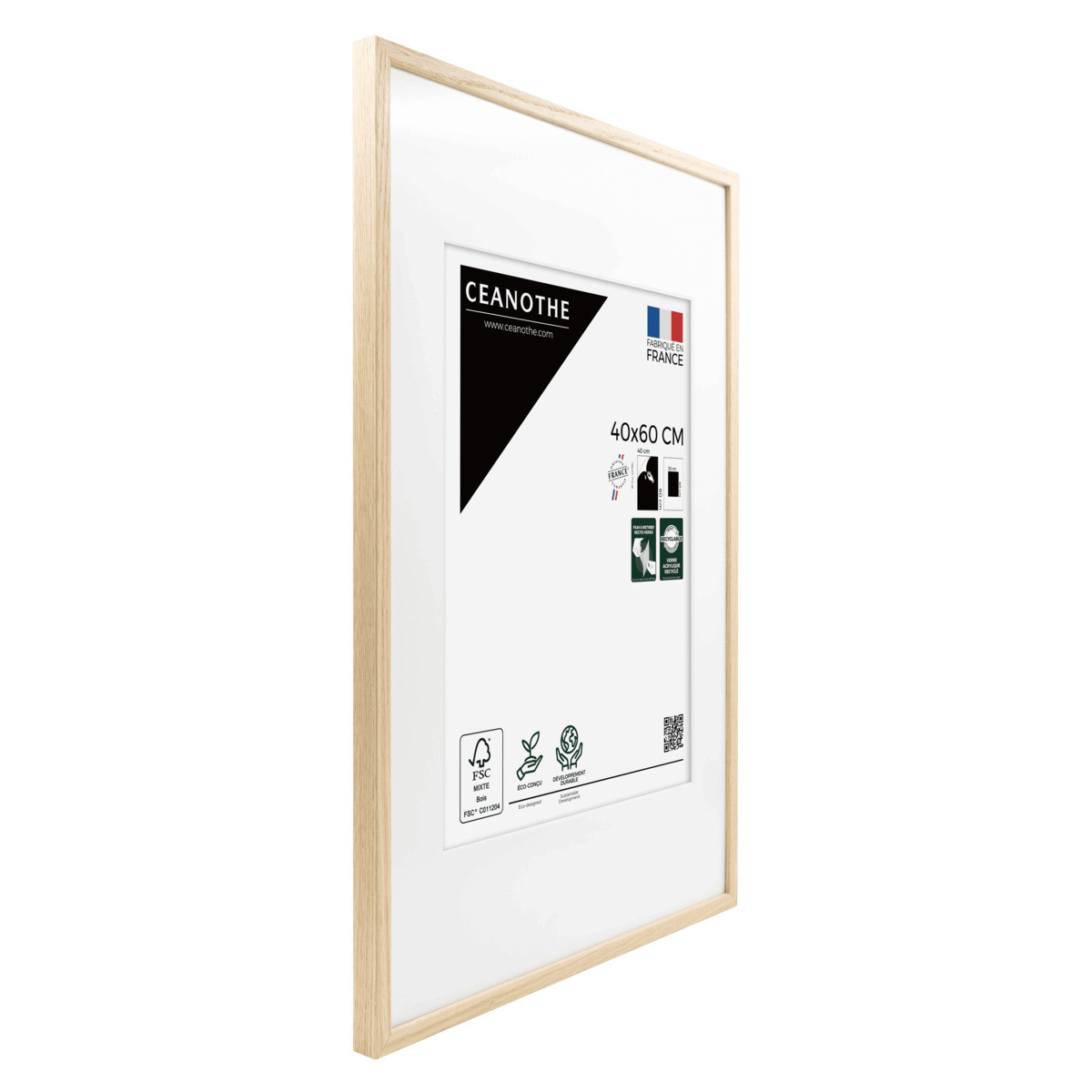 Cadre Photo Avec Passe-partout En Chêne ALBA bois brut, CEANOTHE