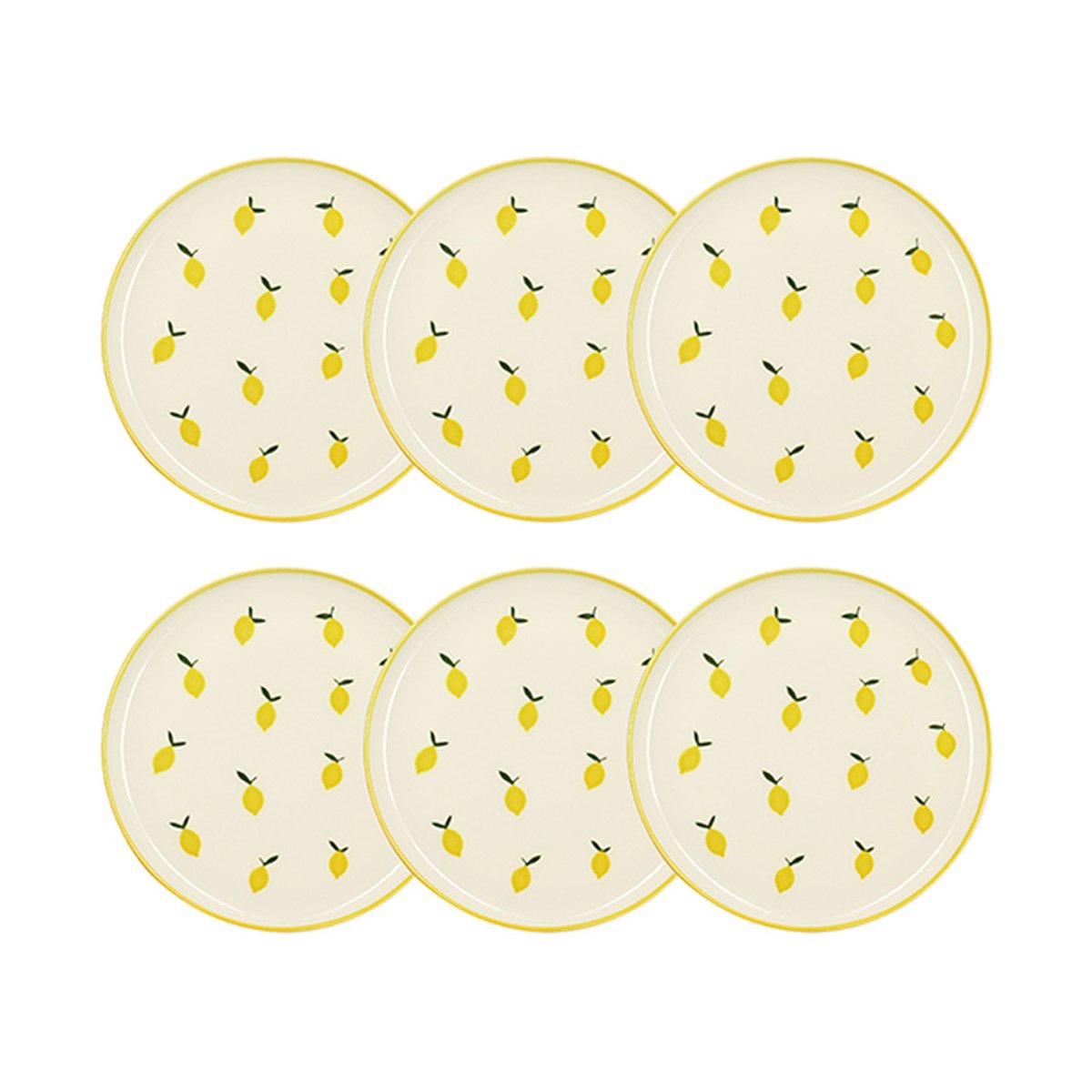 Lot de 6 assiettes plates 26cm en grès, CITRON beige et jaune, NOVASTYL
