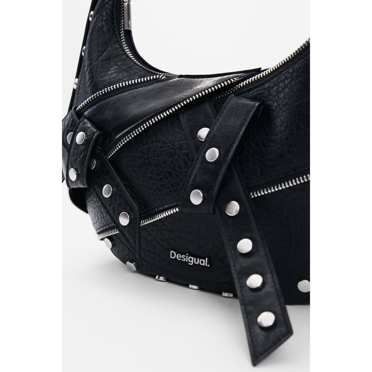 Sac d’épaule clouté moyen noir, DESIGUAL