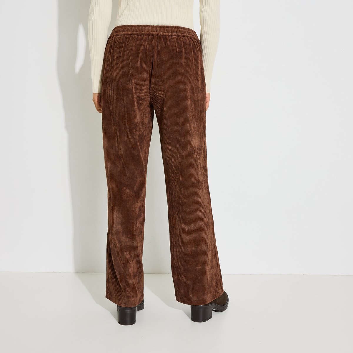 Pantalon droit à pont en velours marron, GRAIN DE MALICE