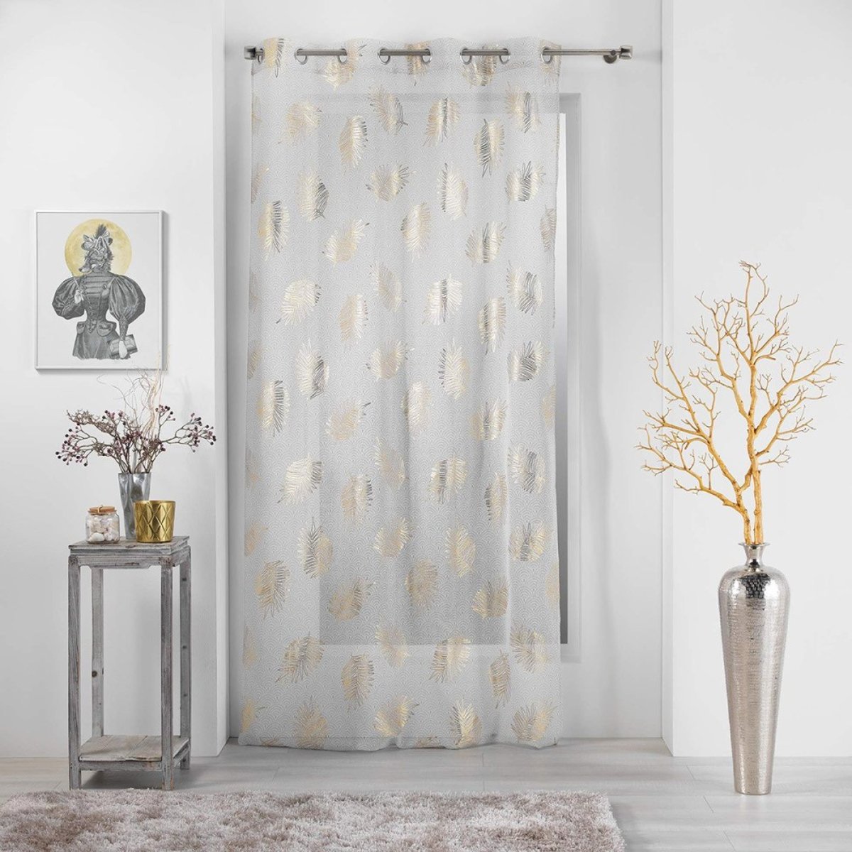 Voilage à œillets 140x240 sable métallisé Sunny Gold or, DECORATIE