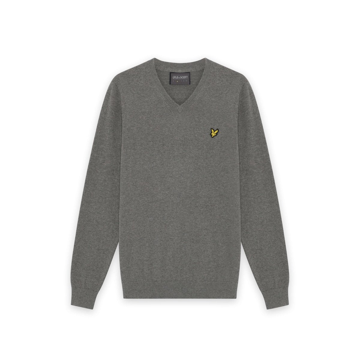 Pull en mélange de coton col V gris moyen chiné, LYLE & SCOTT