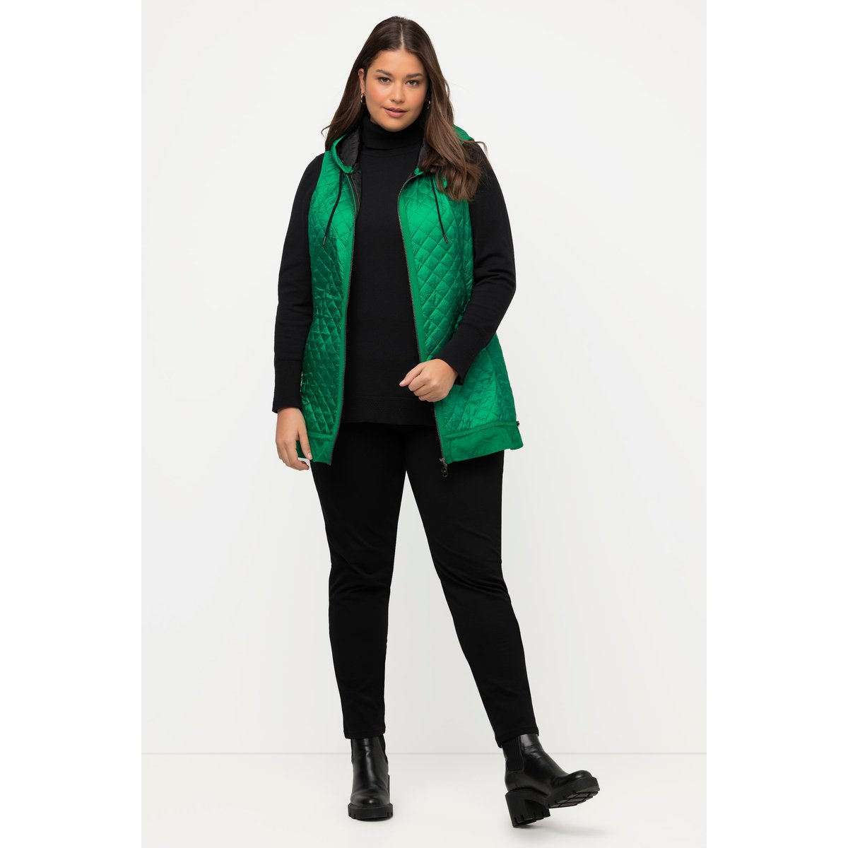 Gilet matelassé, cordon coulissant, capuche vert émeraude, ULLA POPKEN