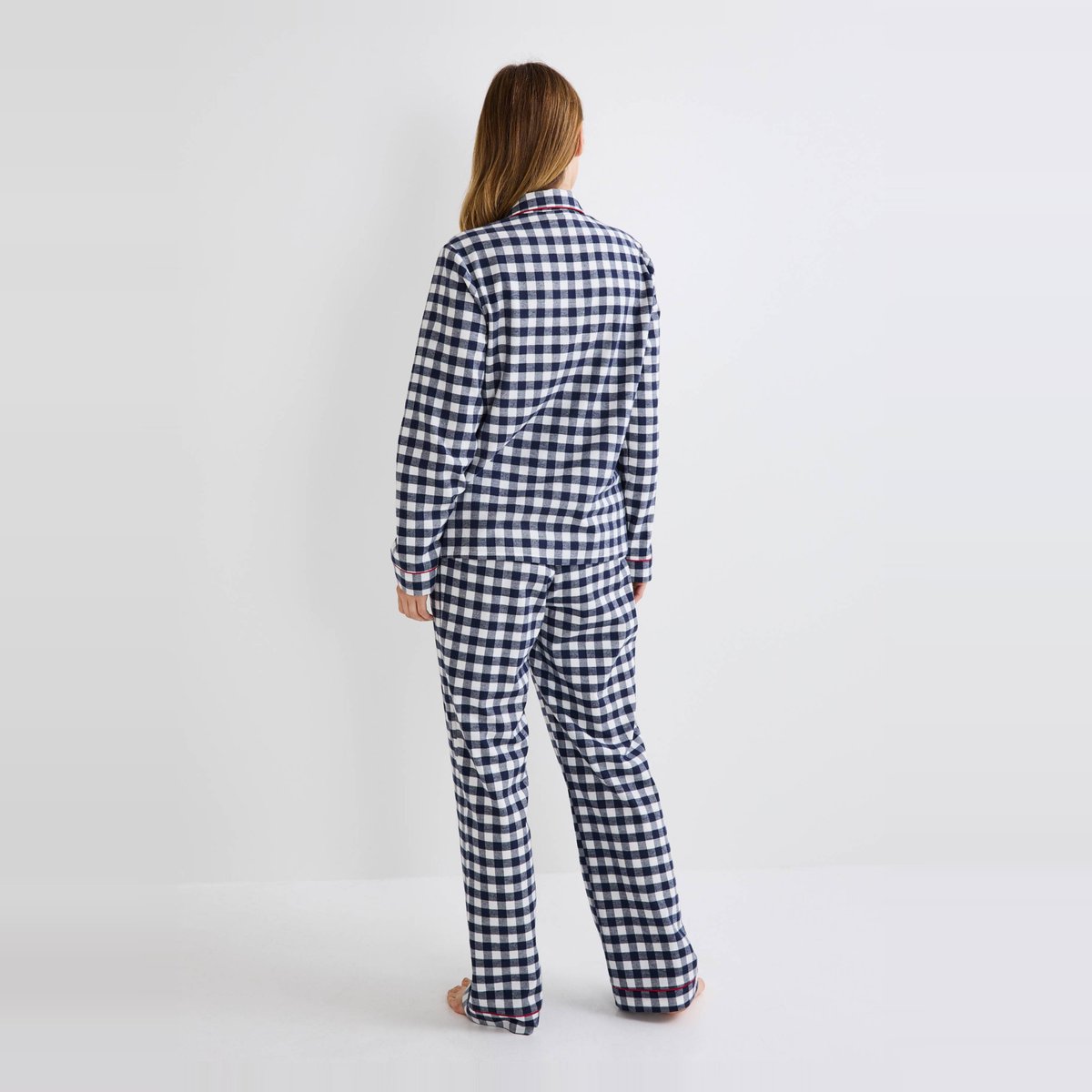 Pyjama en flanelle de coton BIO à carreaux vichy ecru, MONOPRIX