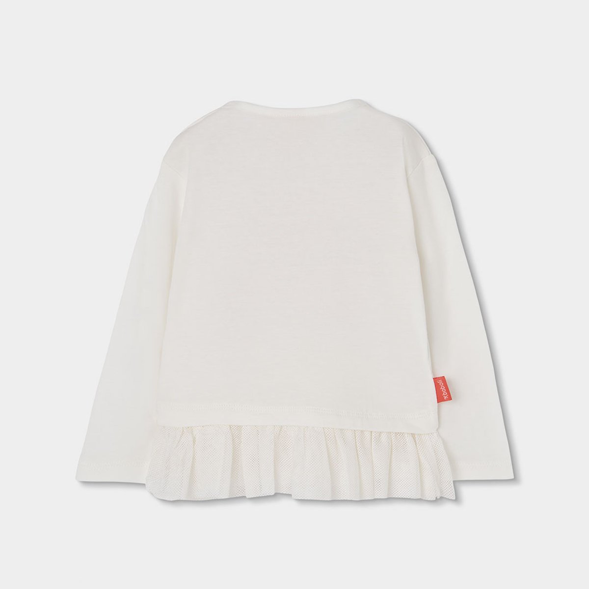 T-shirt en maille fille imprimé fleurs tulle blanc, BOBOLI