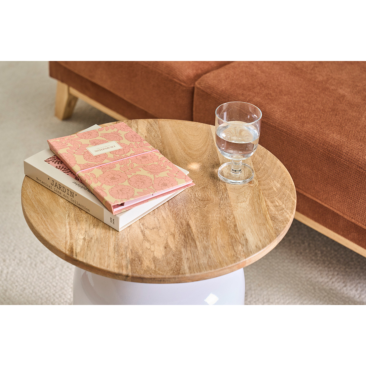 Table d'appoint ronde design blanche et bois manguier massif H49 cm VERONA blanc, MILIBOO