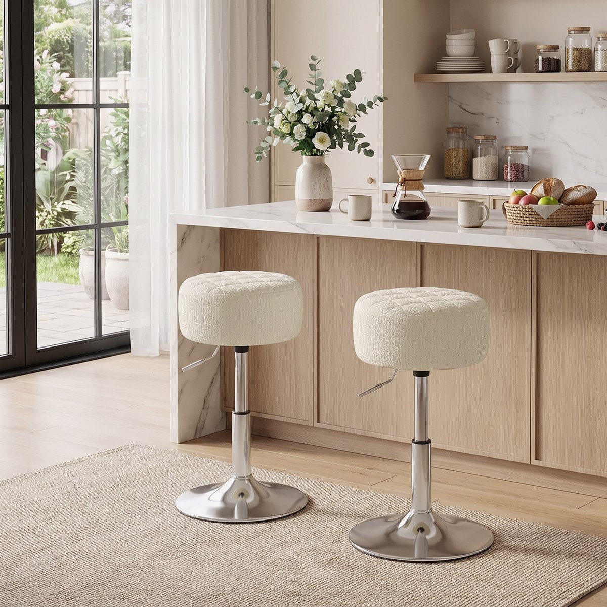 Tabouret de bar Chenille Crème crème, argent, HOMCOM