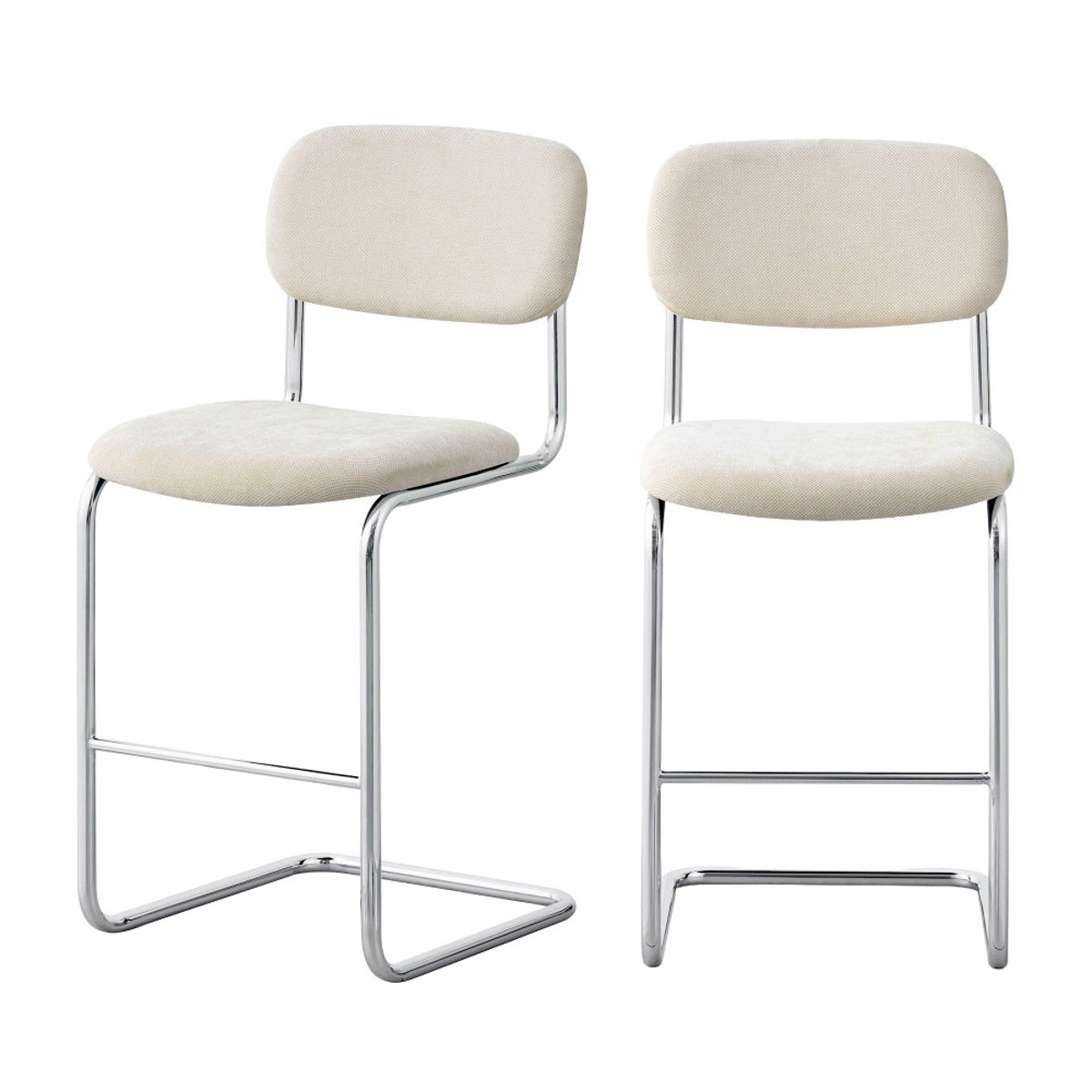 Lot de 2 tabourets de bar en tissu pieds chrome H65cm - MARCEL beige, DRAWER