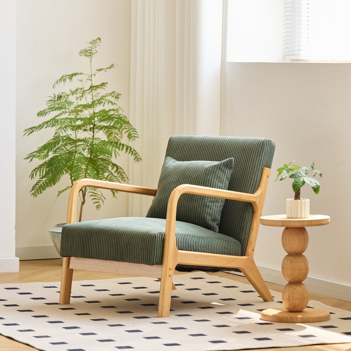 Fauteuil de salon en velours côtelé, OHAMA vert, NORDLYS