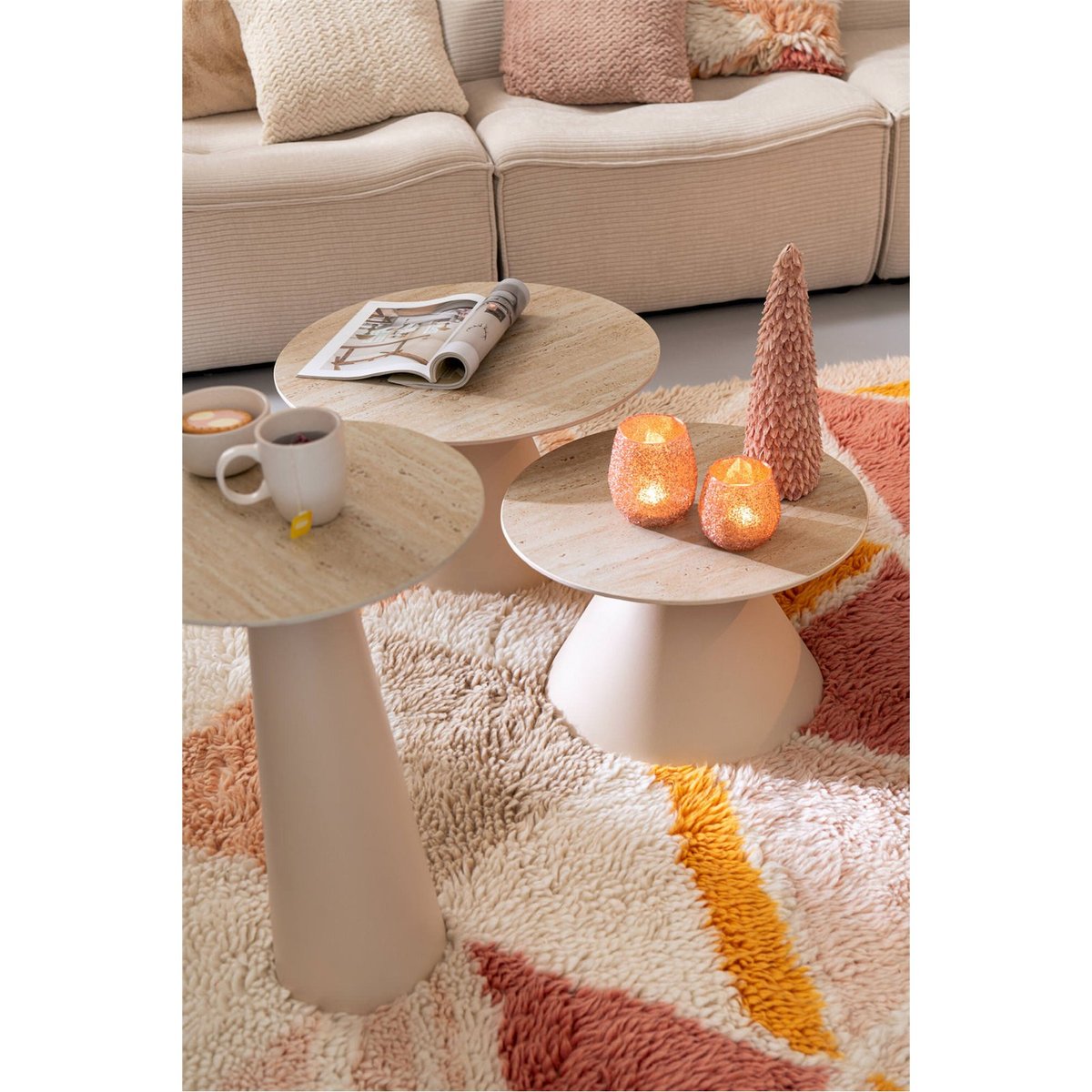 Table d'appoint colonne ronde en fer beige fer écru élégant, RECOLLECTION