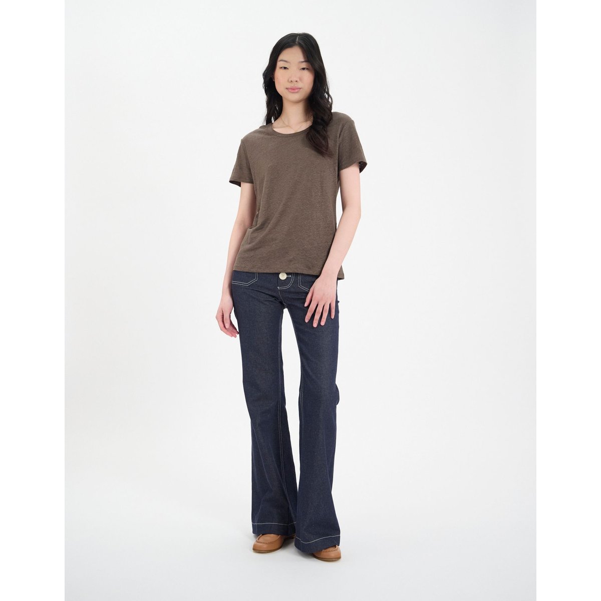 T-shirt Sunny en lin marine khaki, INES DE LA FRESSANGE PARIS