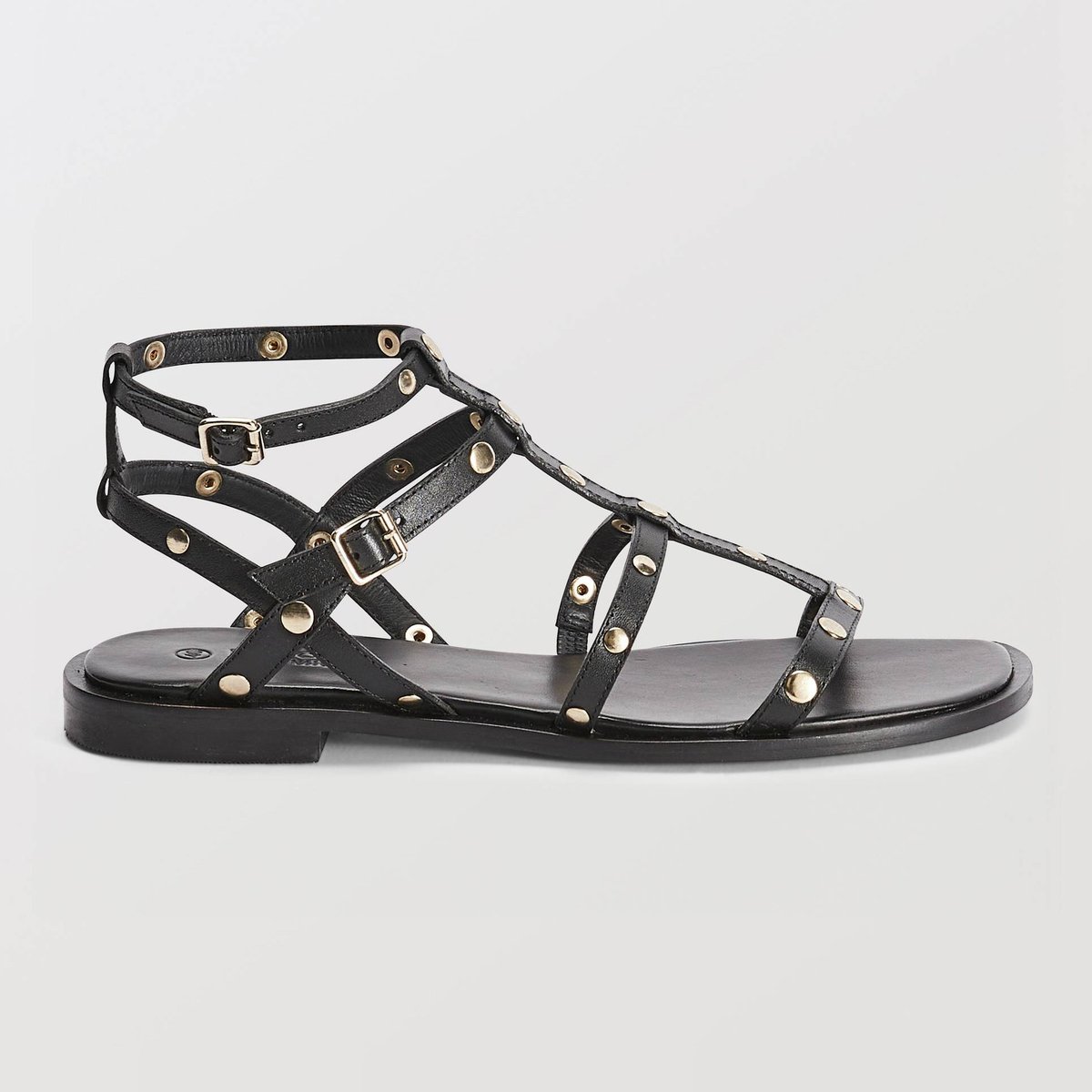 Sandales cloutées en cuir noir, MONOPRIX