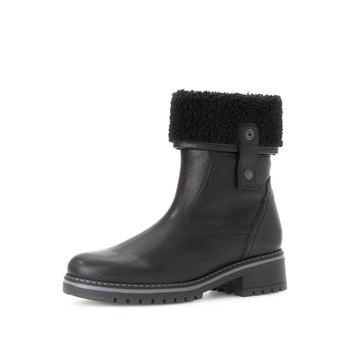 Bottines mid en cuir lisse à talon décroché noir lisse, GABOR