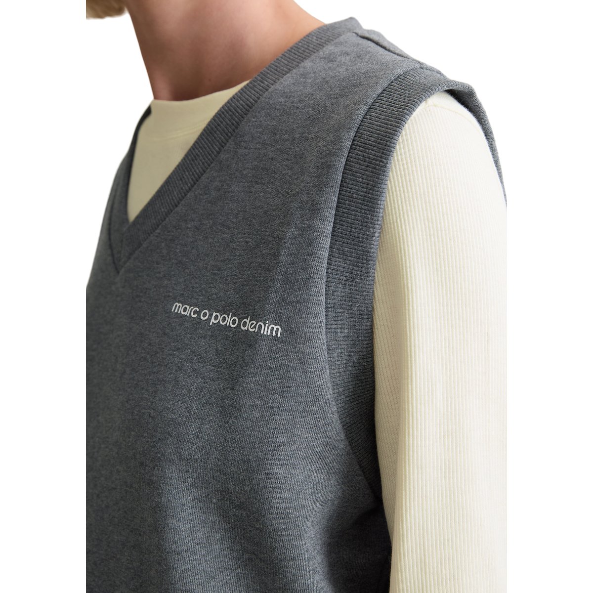 Pull-over en sweat style collège regular avec intérieur moelleux et gratté gris, MARC O’POLO DENIM