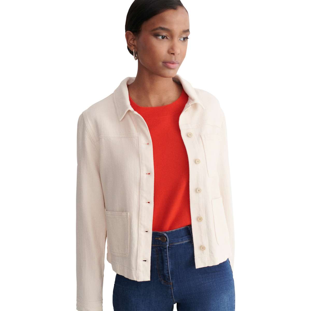 Veste courte droite col chemise MINATAB ivoire, CAROLL