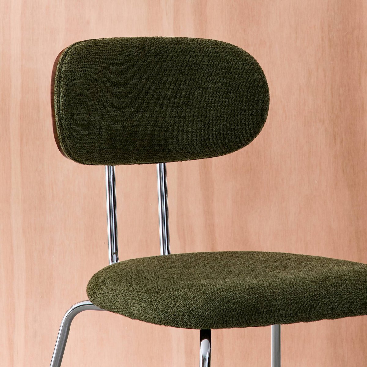 Chaise décor bois courbé teinté noyer et tissu déperlant pieds métal chromé (lot de 2) ERIN kaki, SWEEEK