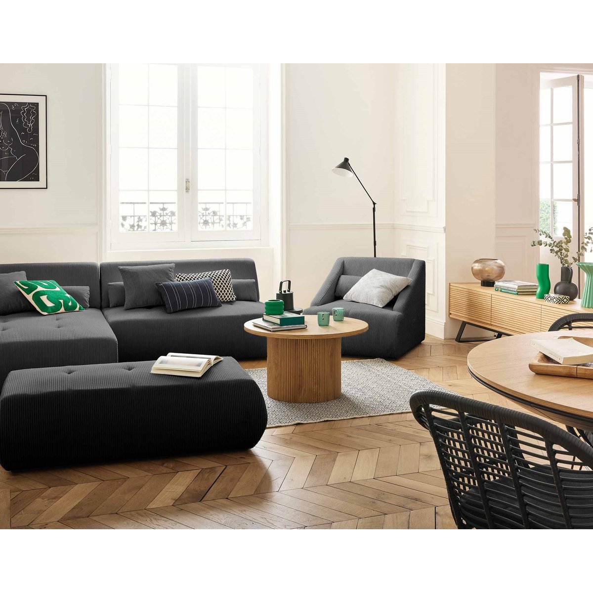 Canapé d'Angle gauche 5 places - ONYX gris foncé, BEST MOBILIER