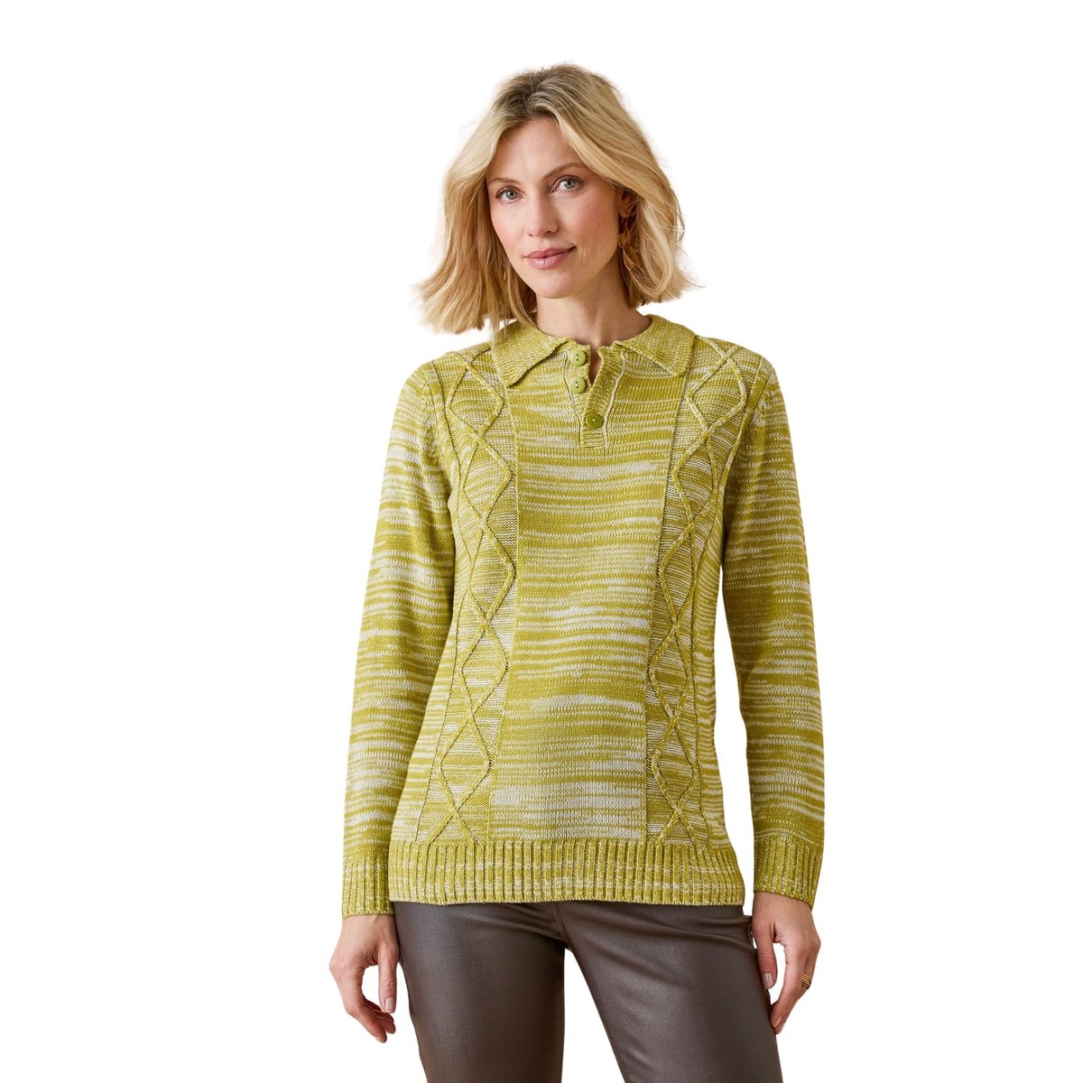 Pull polo avec torsades chiné vert, DAXON