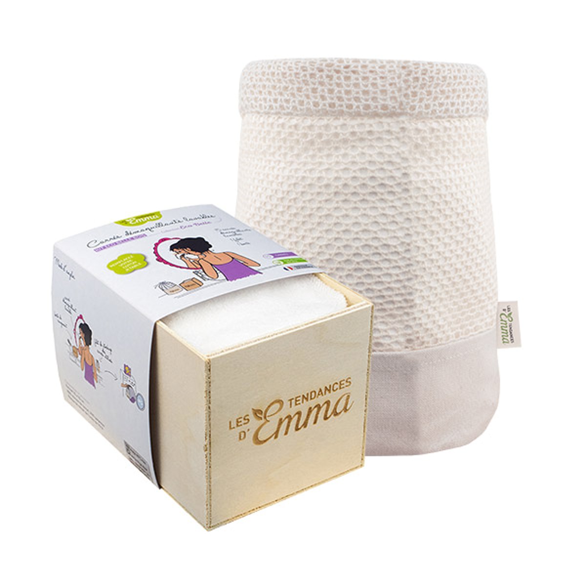 Kit Eco Belle Bois 15 carrés démaquillants en Eucalyptus couleur unique, LES TENDANCES D EMMA