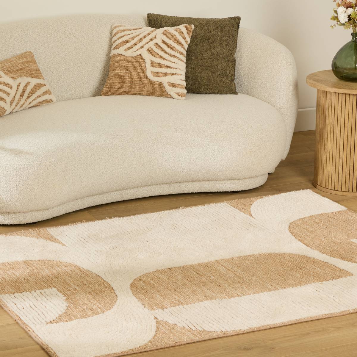 Tapis rectangulaire LOOMIA beige lin, ATMOSPHERA