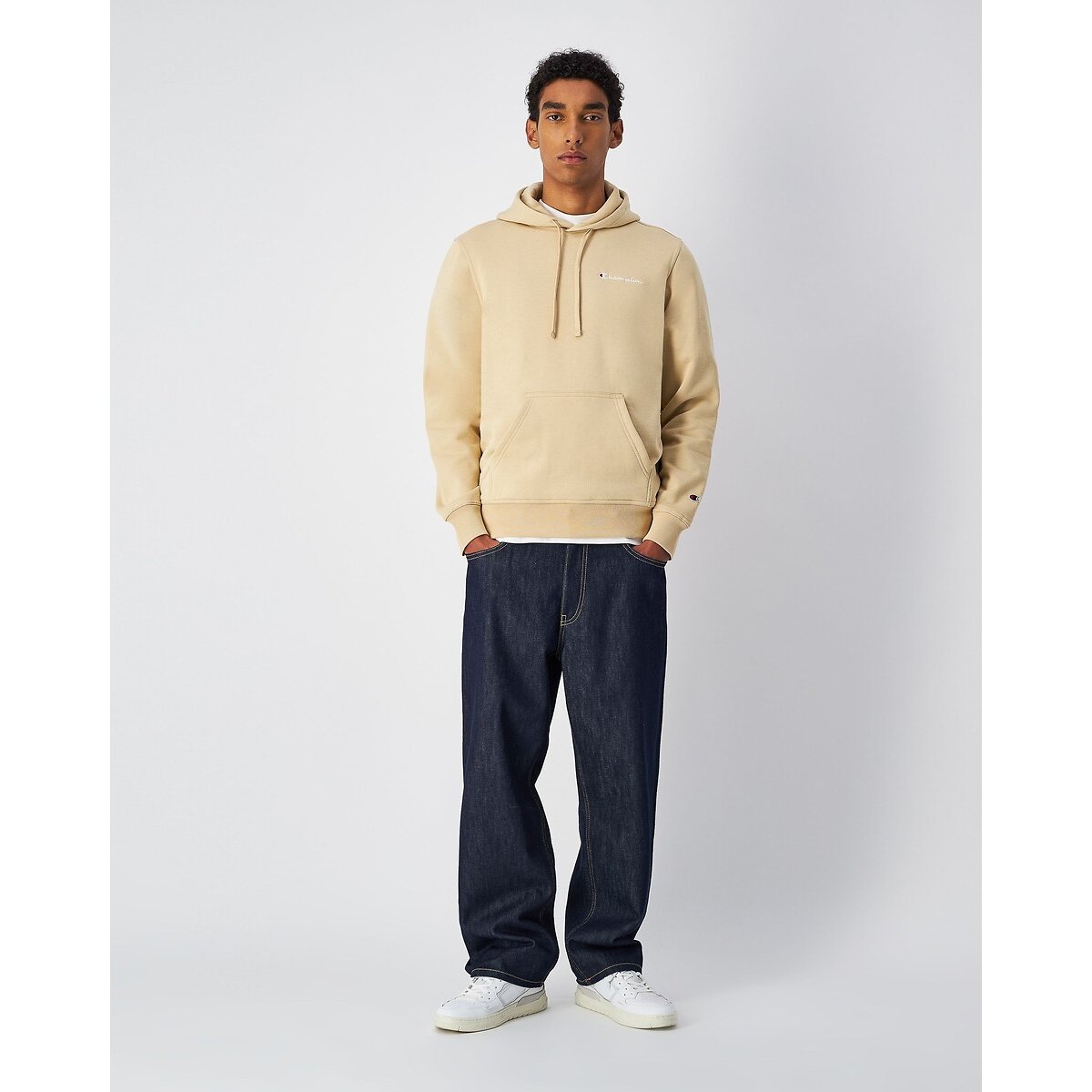 Small Logo Hoodie in Cotton Mix sandy beige, CHAMPION