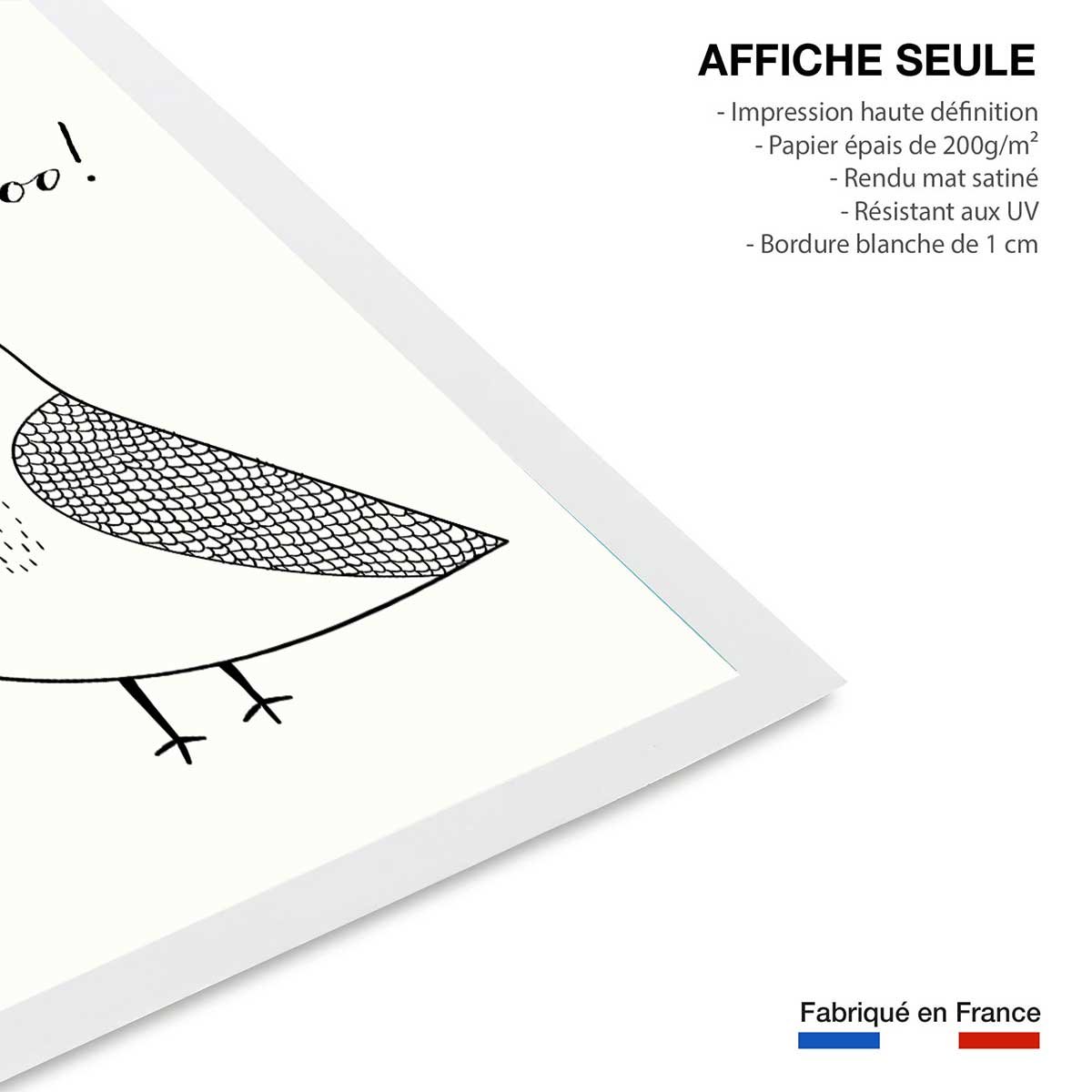 Affiche dessin ""hibou boo"" affiche seule, HEXOA