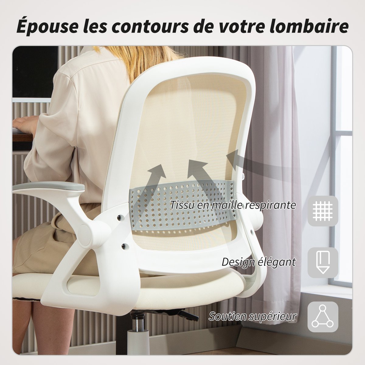 Chaise de bureau Maille Blanc blanc, HOMCOM