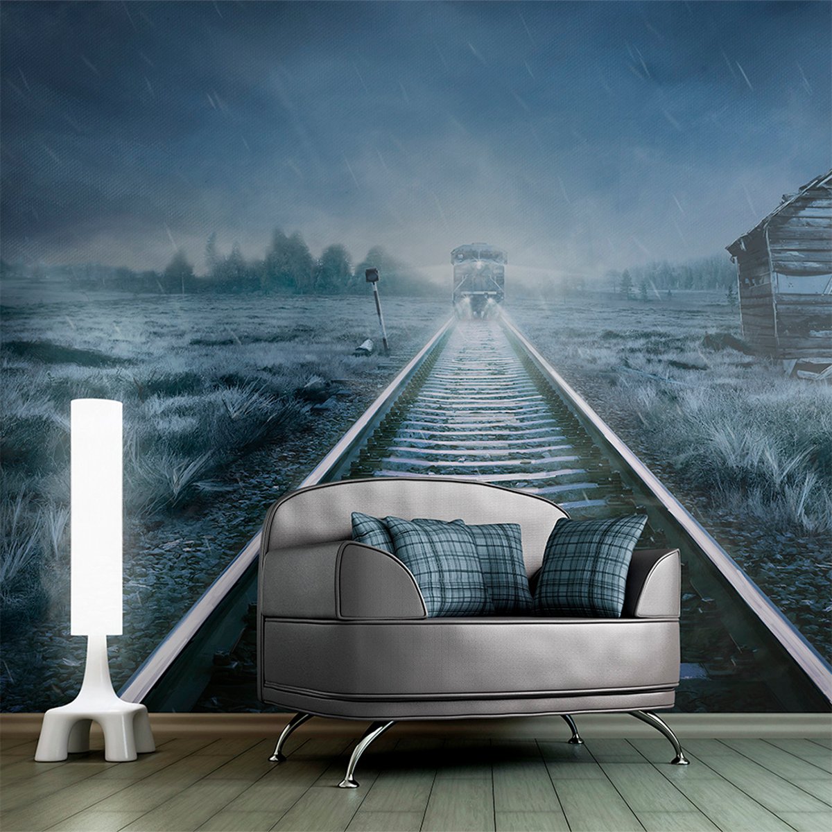 Papier peint intissé panoramique Fantaisie Le train fantôme blanc, EDEN