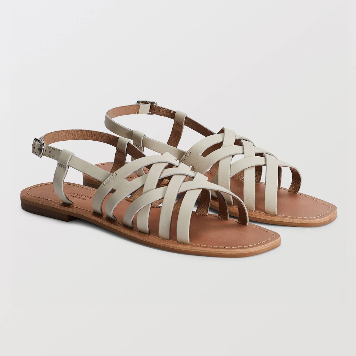 Sandales multi brides en cuir blanc, MONOPRIX