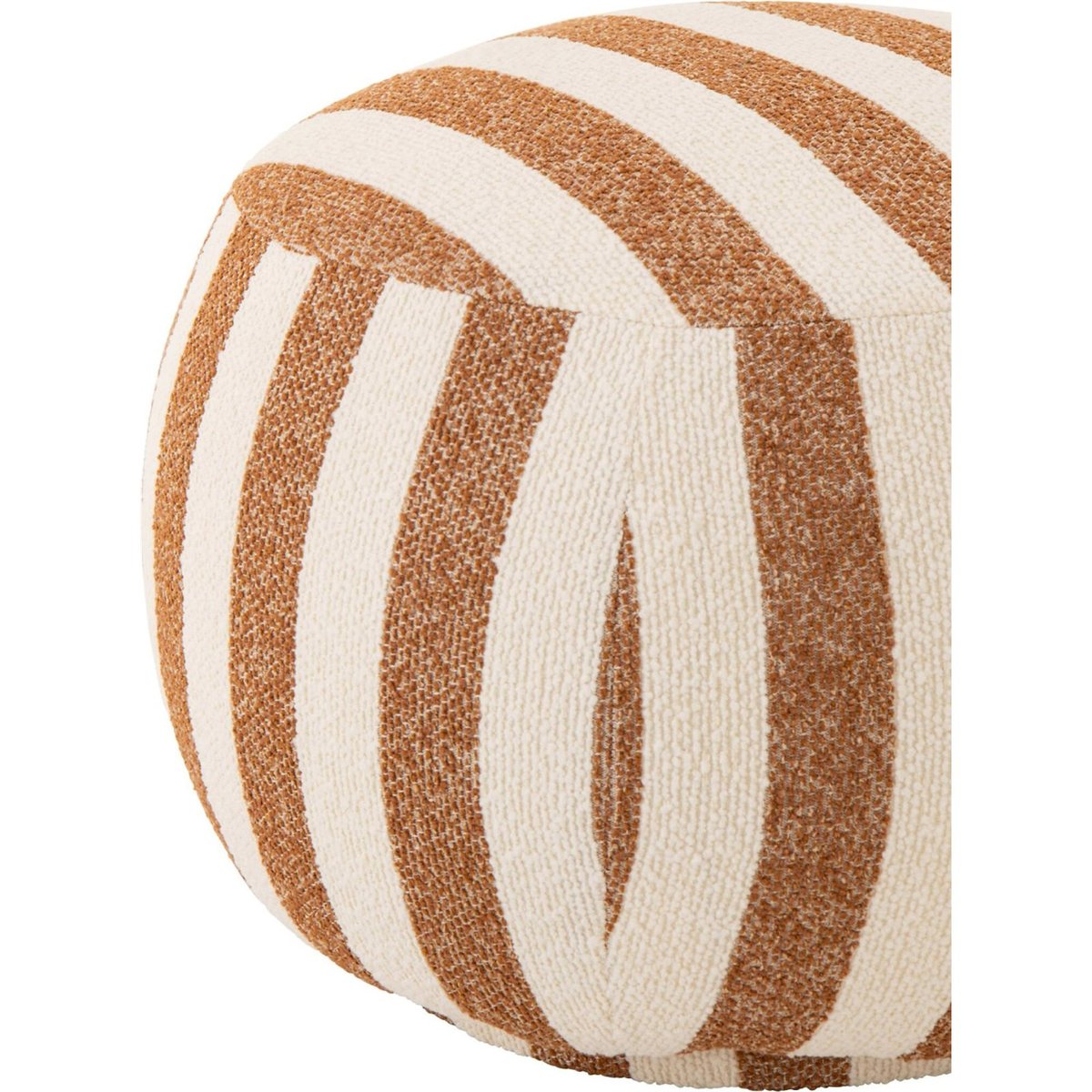 Pouf rond rayé en tissu camel et blanc cassé, RECOLLECTION