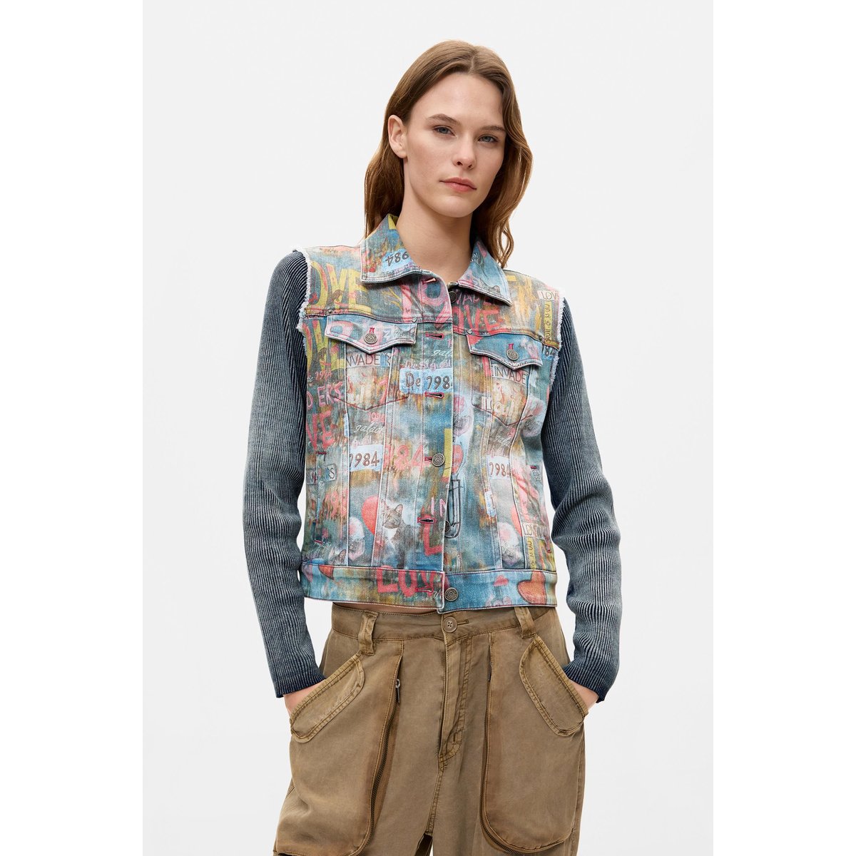 Veste en denim imprimée bleu, DESIGUAL